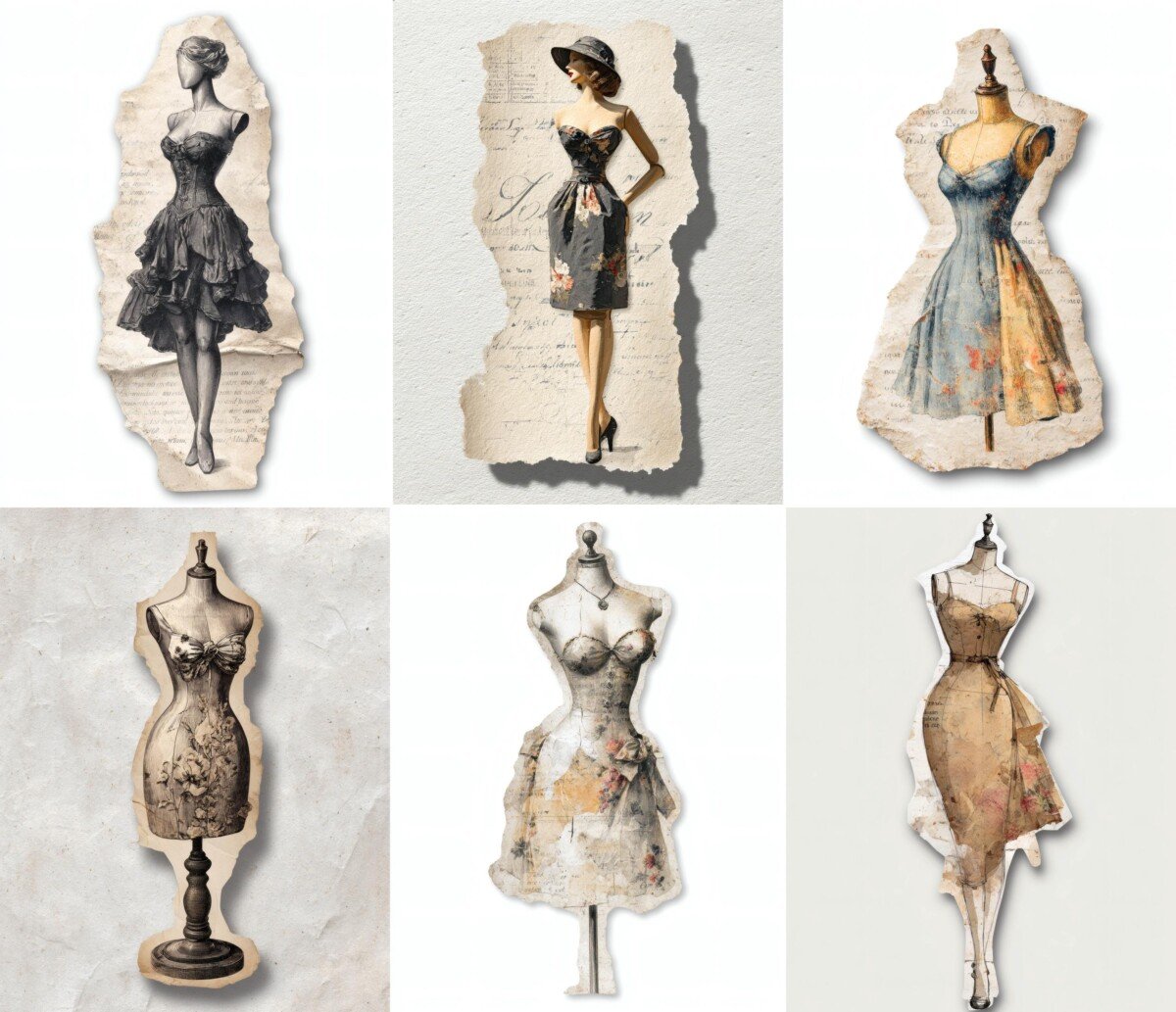 vintage – 24 Vintage Mannequin Ephemera Cuts Stickers