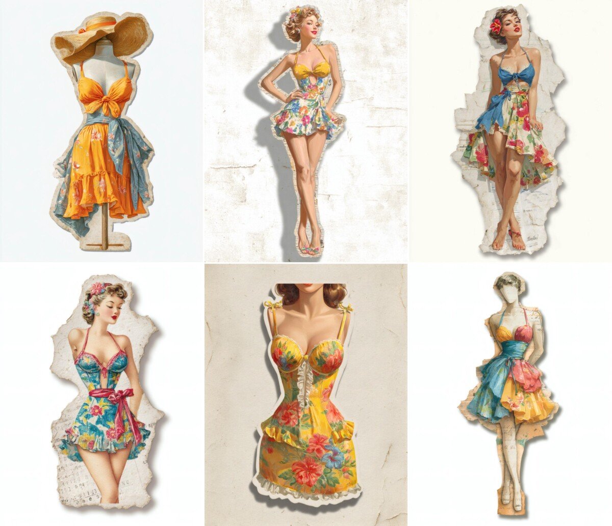 beachwear – 24 Beachwear Mannequin Cuts Junk Journal Kit