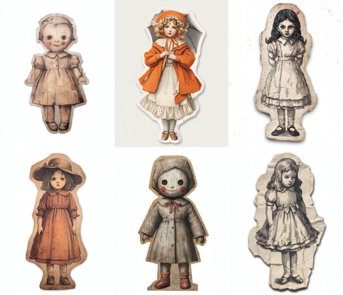 horror – 24 Horror Doll Ephemera Cuts Stickers