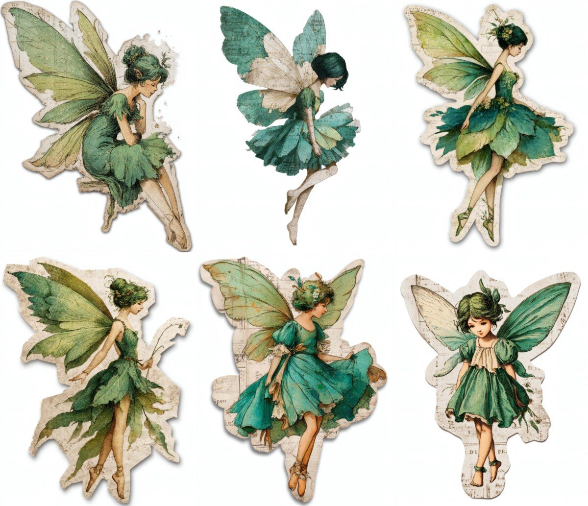 green – 24 Green Wing Fairy Junk Journal Fussy Cuts
