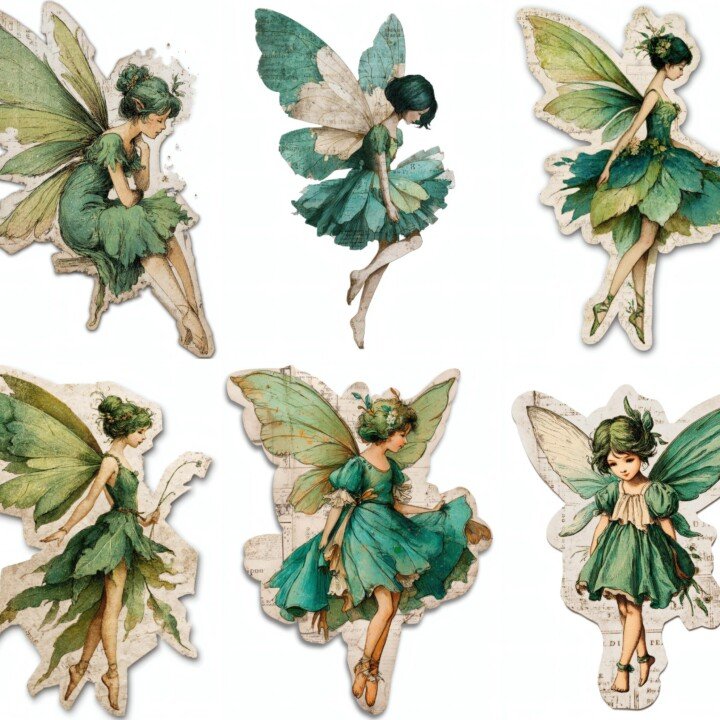 green – 24 Green Wing Fairy Junk Journal Fussy Cuts