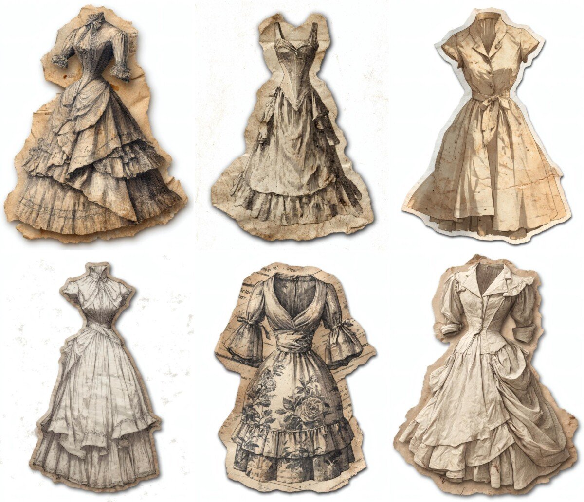 victorian – 24 Victorian Dress Ephemera Cuts, Fashion Clipart for Junk Journal, Historical Outfit Fussy Cuts, Sewing Craft Stickers, Digital Download