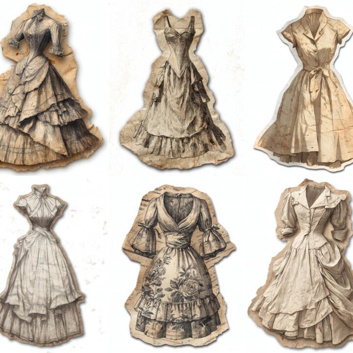 victorian – 24 Victorian Dress Ephemera Cuts, Fashion Clipart for Junk Journal, Historical Outfit Fussy Cuts, Sewing Craft Stickers, Digital Download