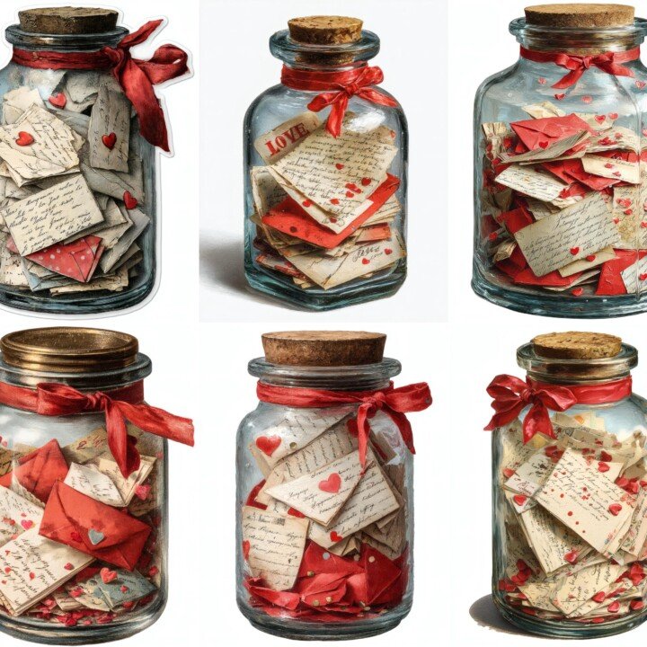 love – 24 Love Letter Jar Junk Journal Fussy Cuts