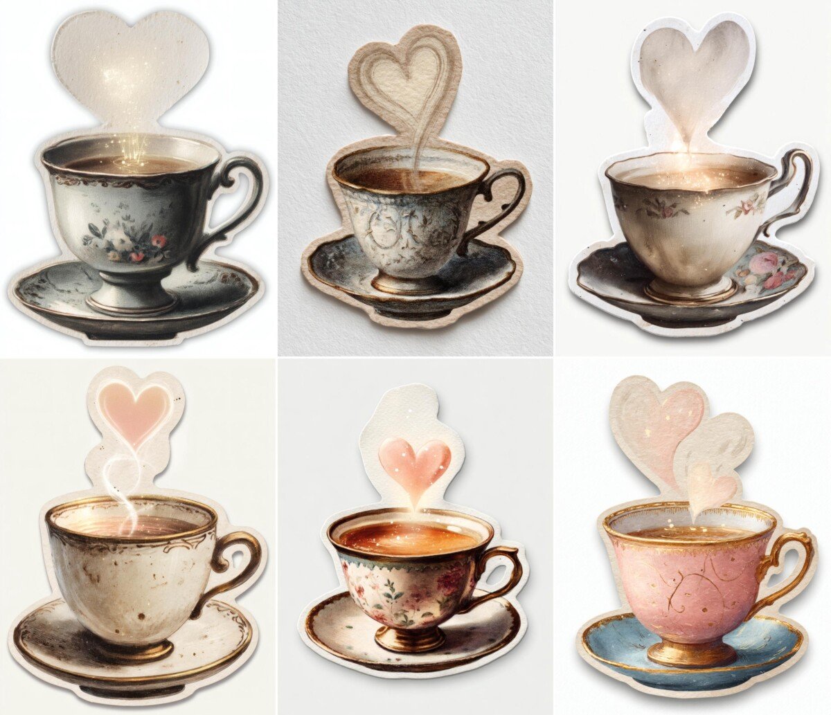 teacup – 24 Teacup Heart Steam Junk Journal Fussy Cuts