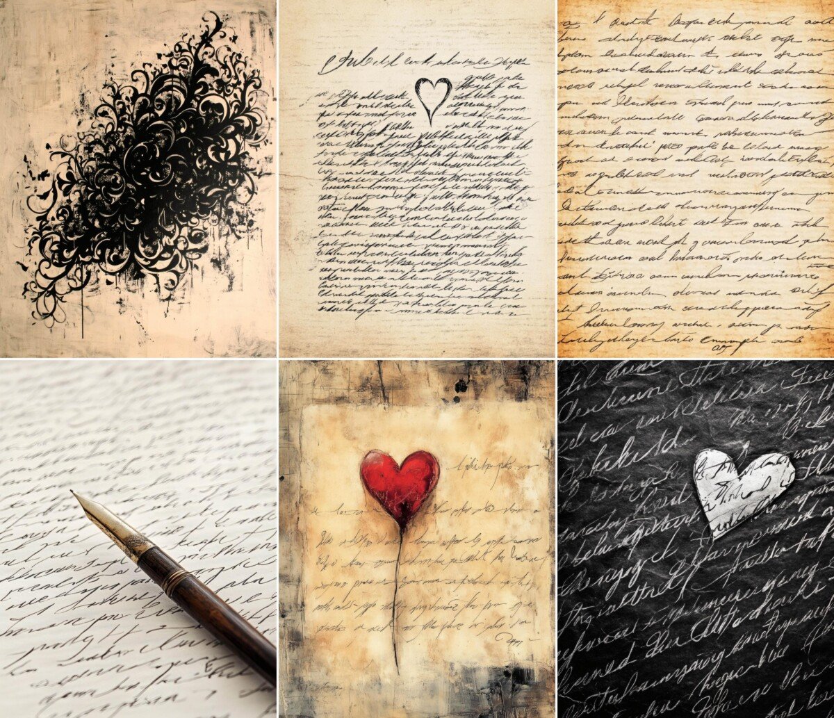 Vintage handwriting textures and ink marks on cream letter backgrounds