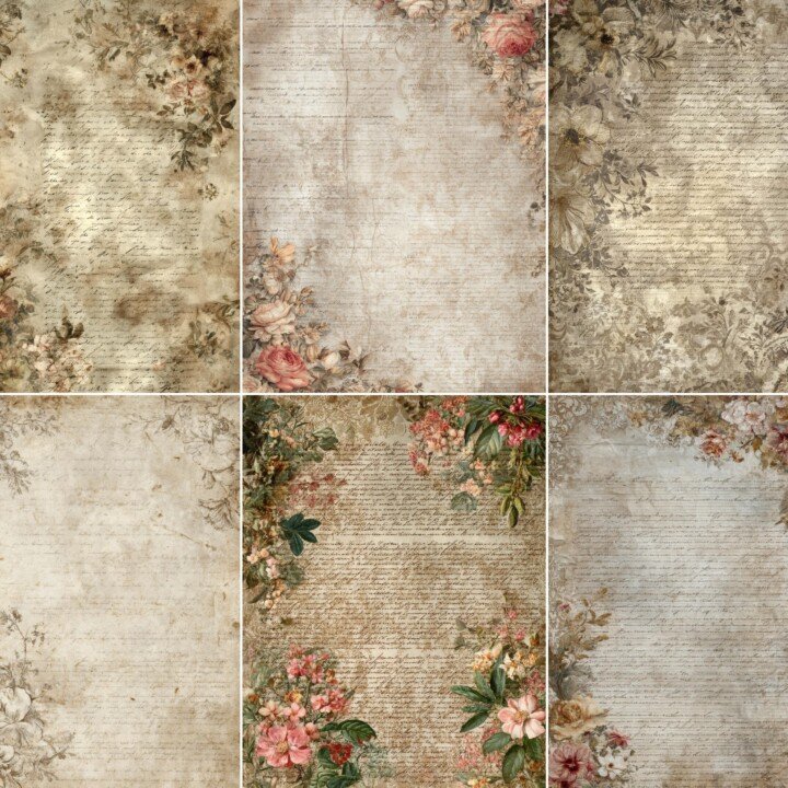 vintage – 52 Vintage Brocade Background Papers Junk Journal Pages