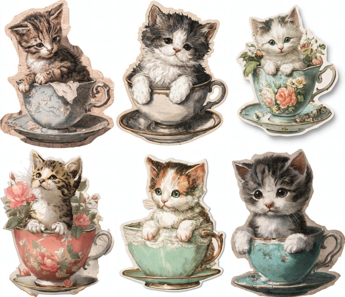 baby – Baby Cat Tea Cup Junk Journal Supplies Stickers