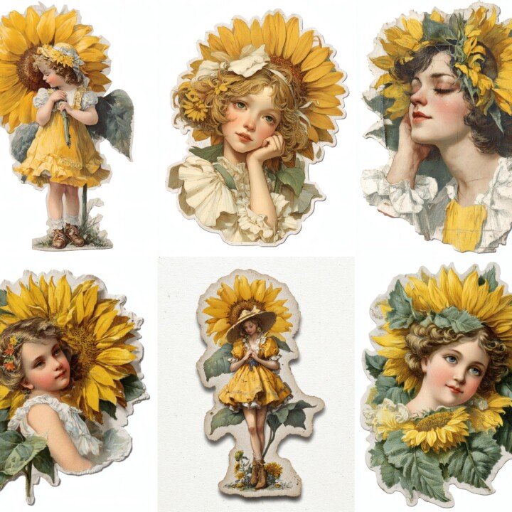 sunflower – 28 Sunflower Girl Junk Journal Stickers
