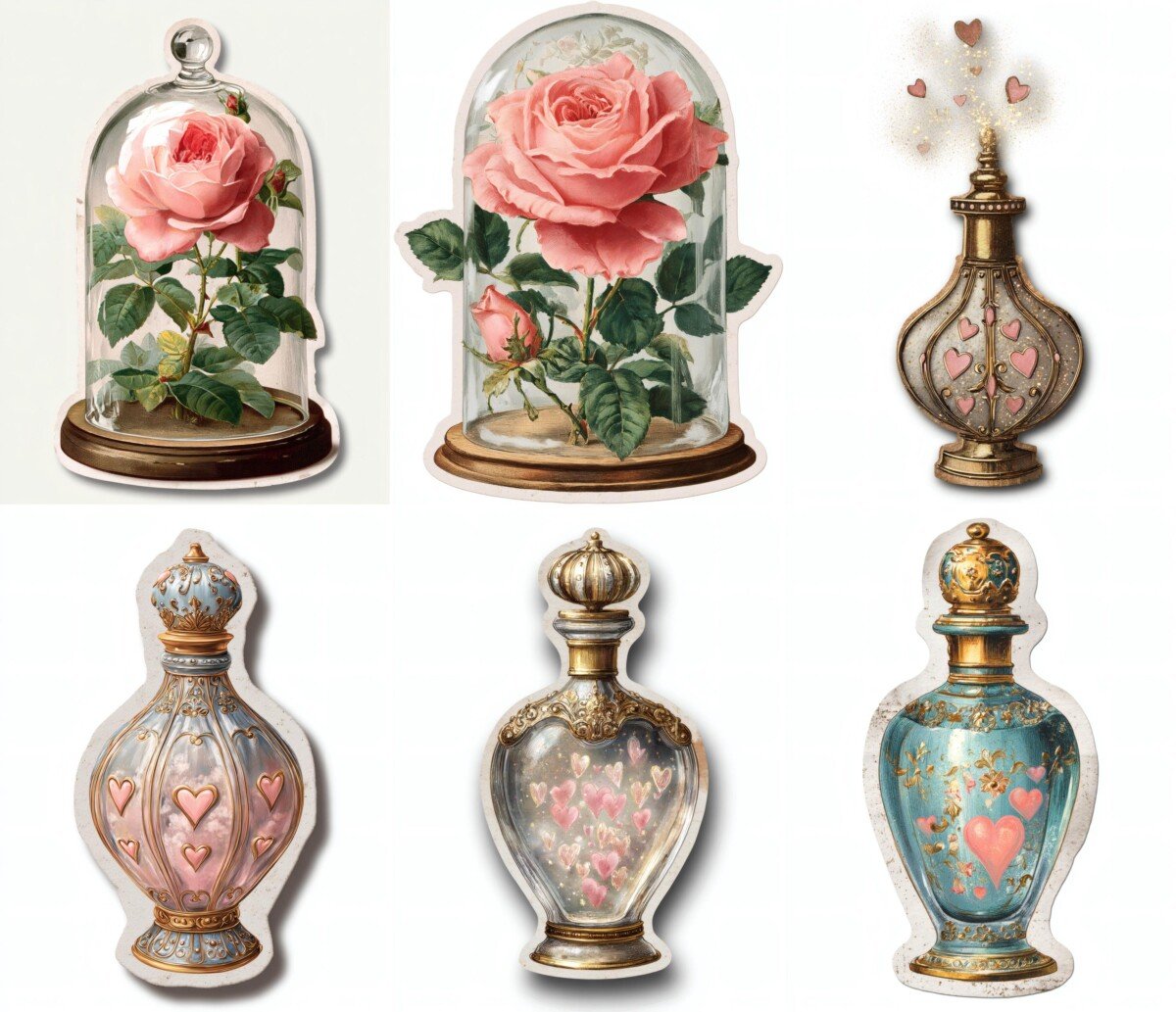 glass – 24 Glass Rose Dome Junk Journal Stickers