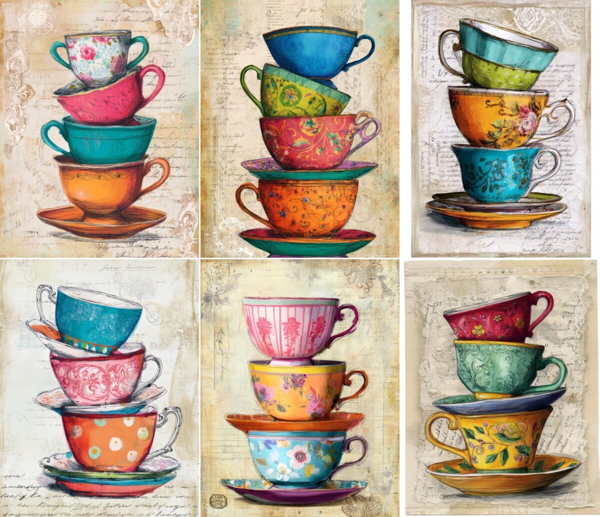 teacup – 48 Teacup Stack Junk Journal Pages