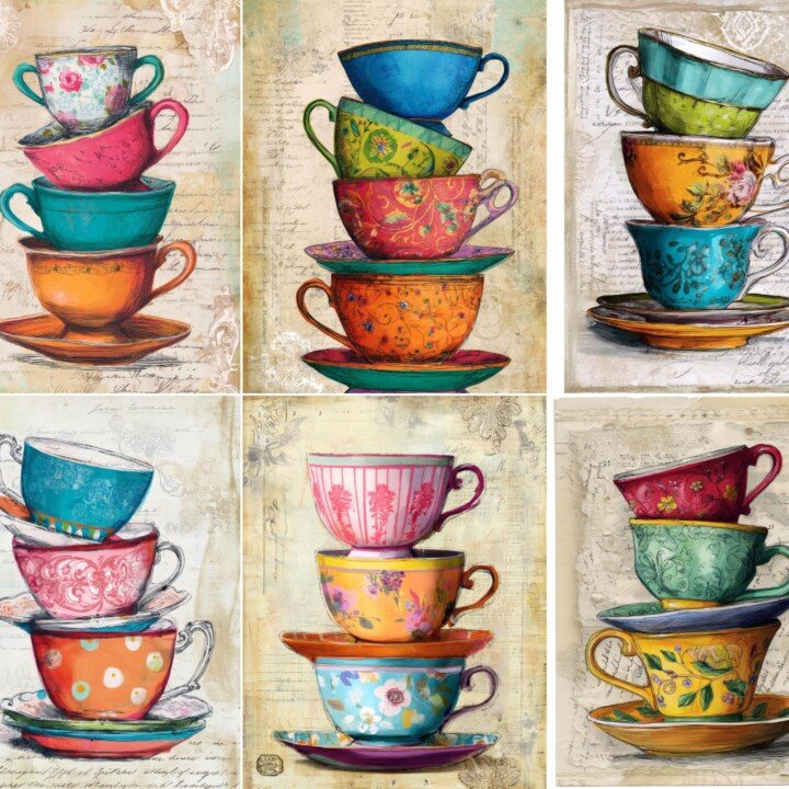 teacup – 48 Teacup Stack Junk Journal Pages