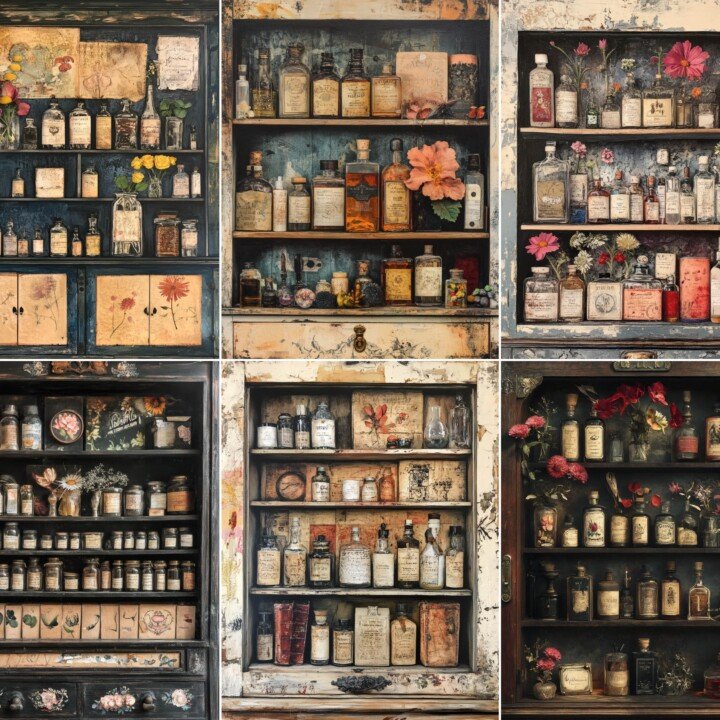apothecary – 52 Apothecary Cabinet Junk Journal Pages