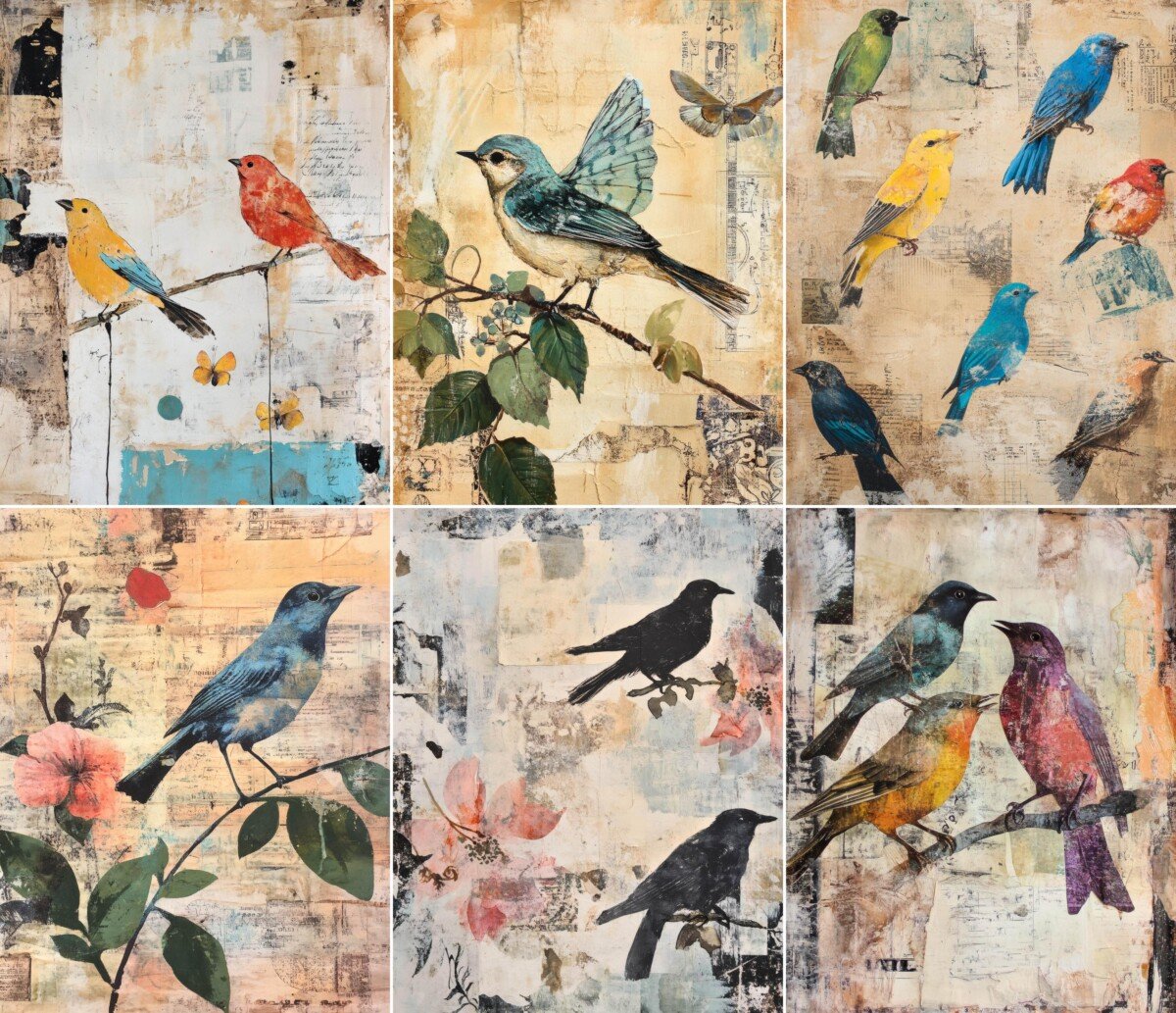 pages – 52 Painted Birds Junk Journal Pages