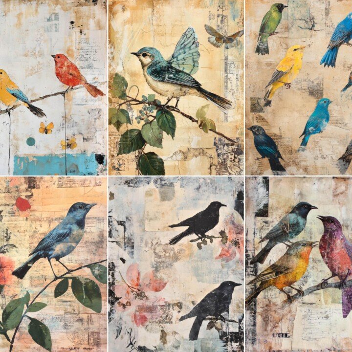 pages – 52 Painted Birds Junk Journal Pages