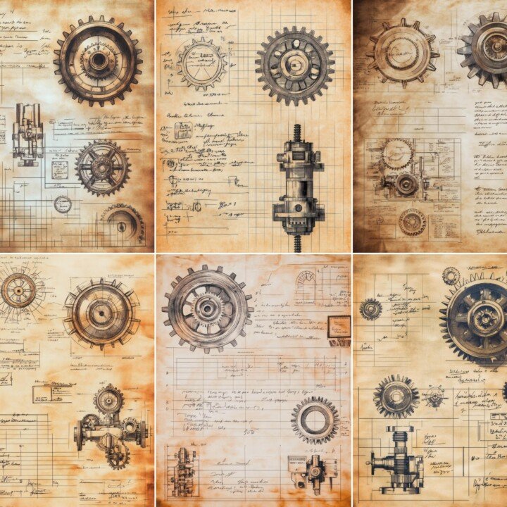 lost – 52 Lost Invention Blueprint Junk Journal Pages