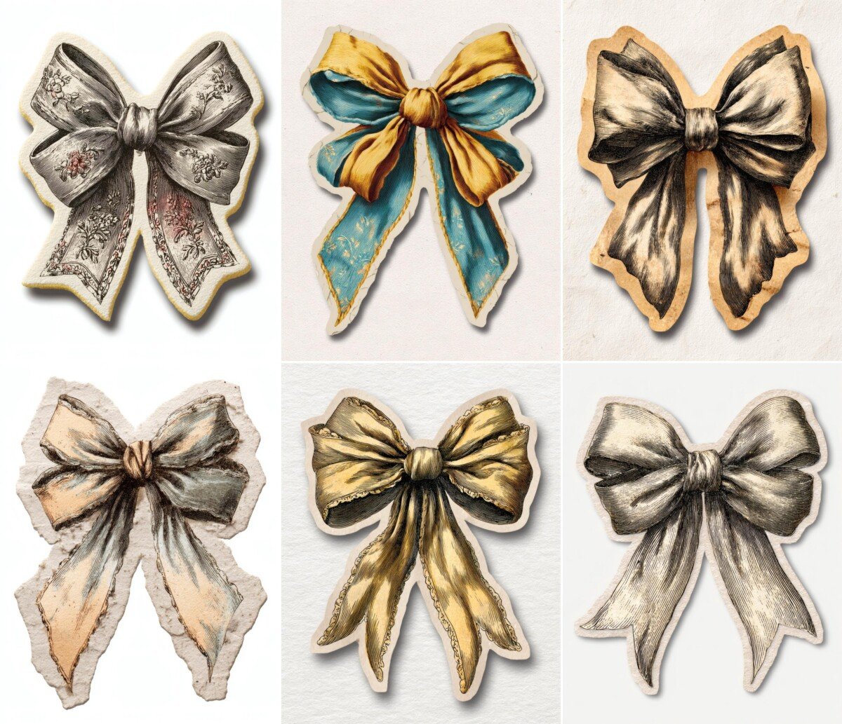 vintage – 24 Vintage Bow Junk Journal Fussy Cuts