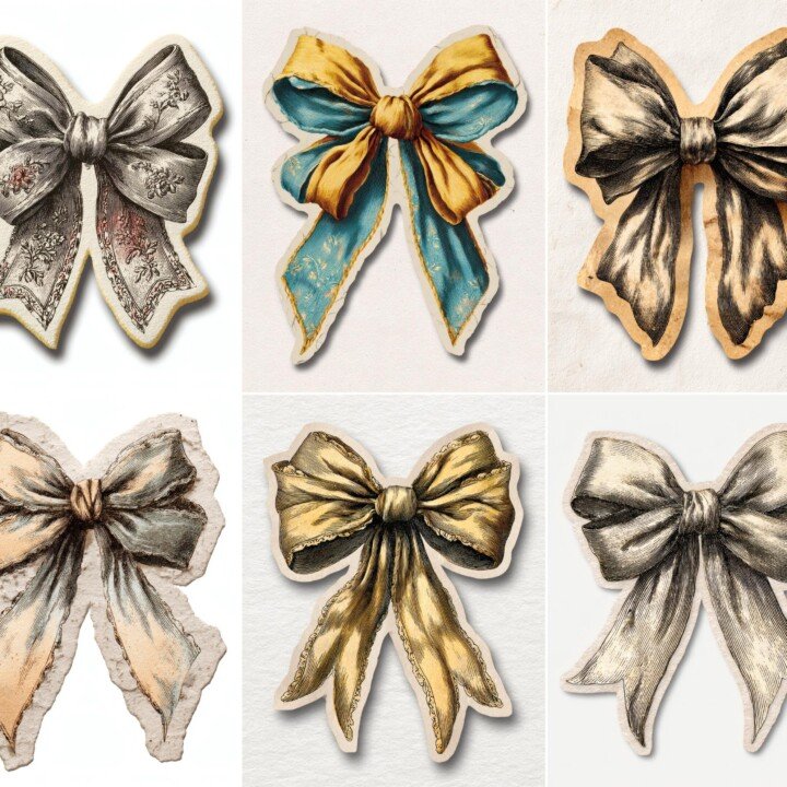 vintage – 24 Vintage Bow Junk Journal Fussy Cuts