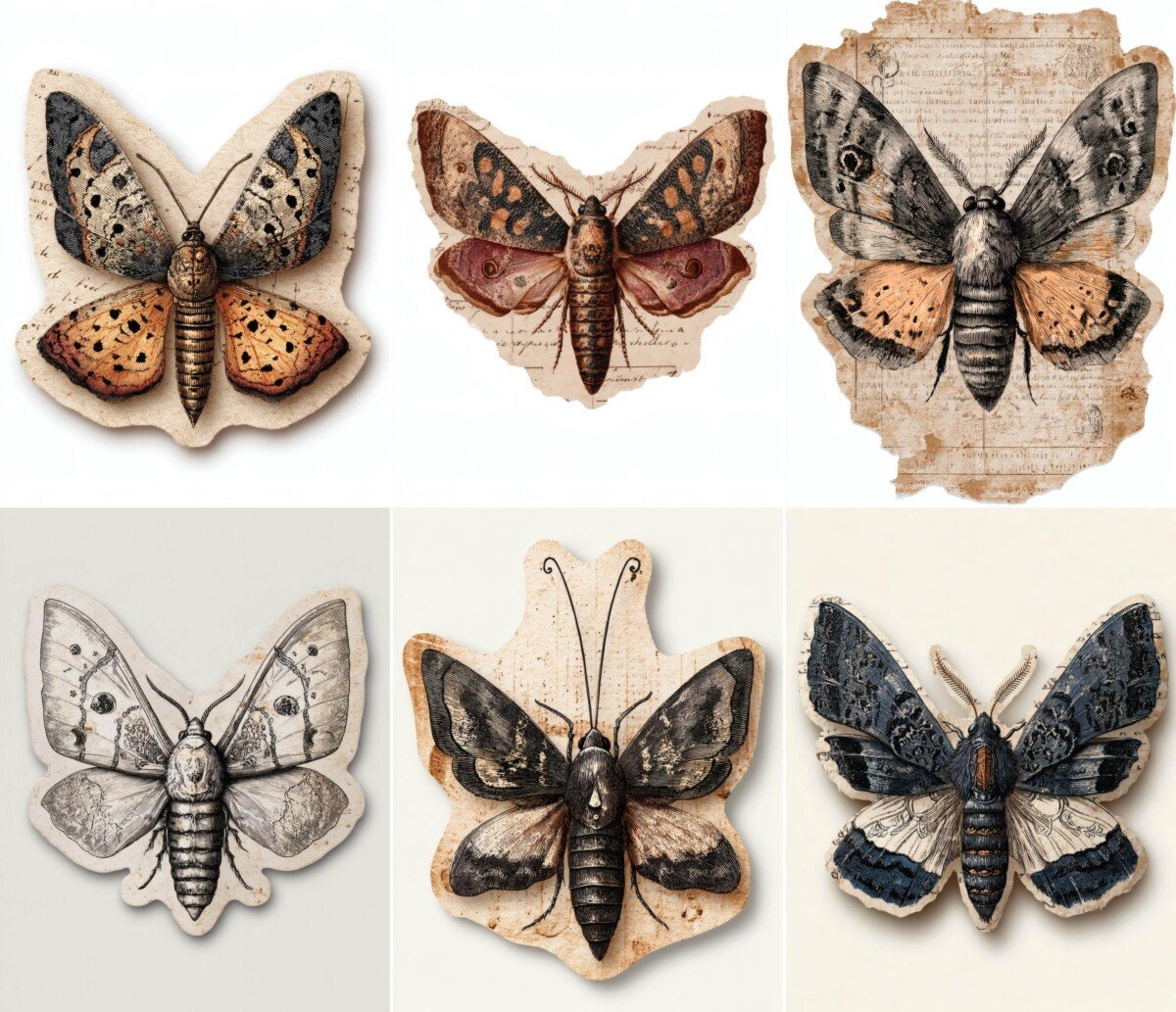 moth – 32 Moth Witchy Autumn Junk Journal Supplies Cutouts