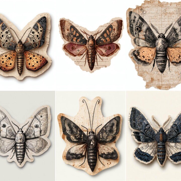 moth – 32 Moth Witchy Autumn Junk Journal Supplies Cutouts