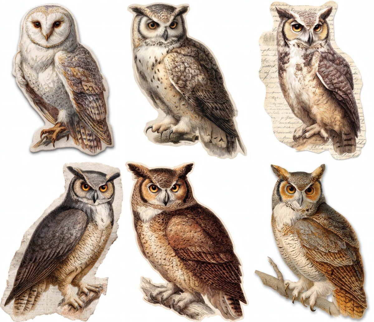 owl – 24 Owl Fussy Cuts, Night Creature Junk Journal Supplies, Vintage Bird Clipart Set, Spooky Scrapbook Supplies, Digital Download
