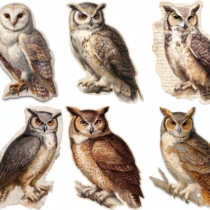 owl – 24 Owl Fussy Cuts, Night Creature Junk Journal Supplies, Vintage Bird Clipart Set, Spooky Scrapbook Supplies, Digital Download