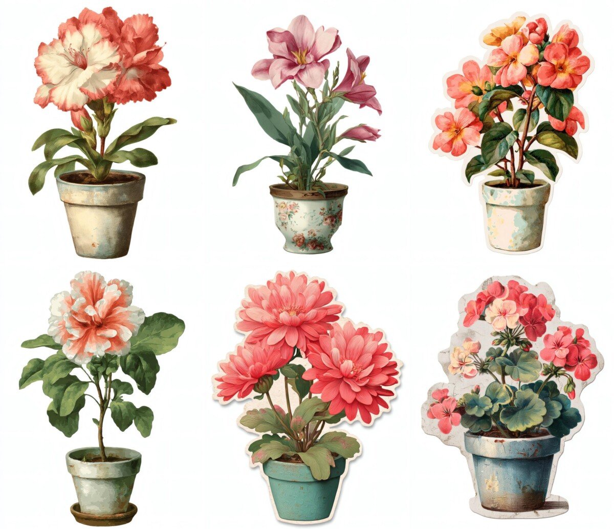 potted – 28 Potted Flower Garden Clipart Bundle Stickers
