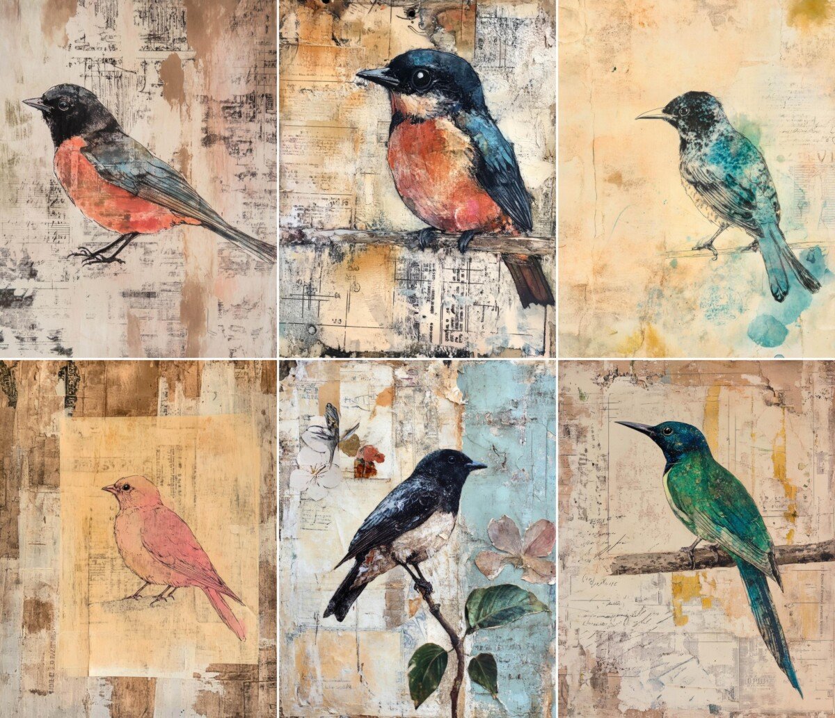 painted – 52 Painted Bird Junk Journal Pages