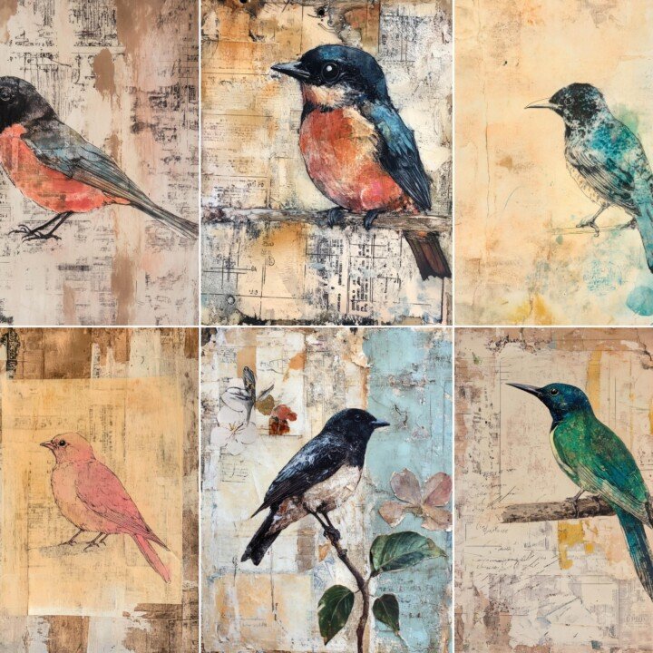 painted – 52 Painted Bird Junk Journal Pages