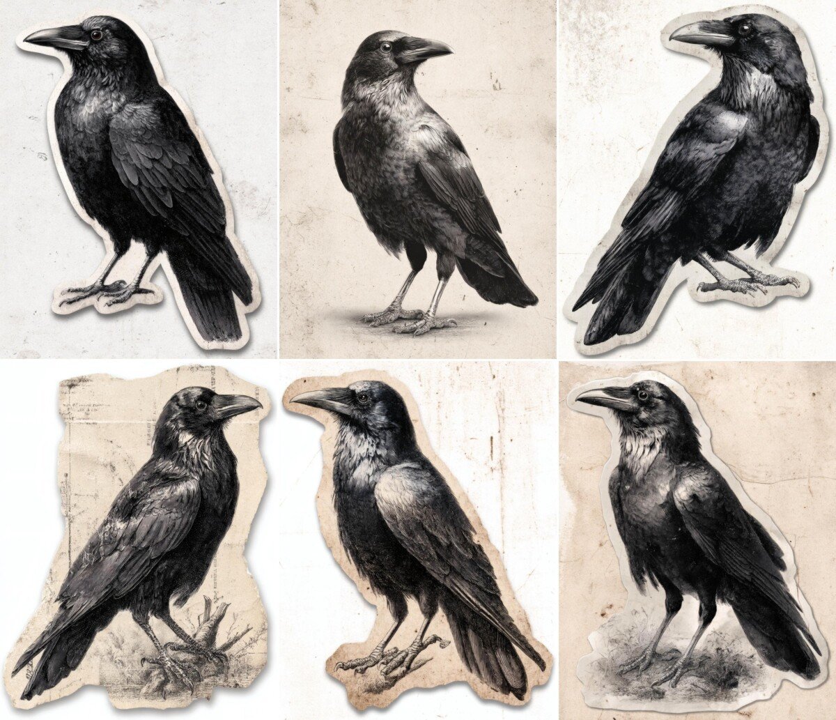 raven – 40 Raven Gothic Bird Junk Journal Supplies Cutouts