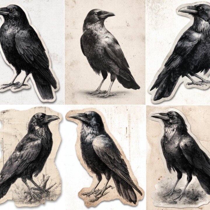 raven – 40 Raven Gothic Bird Junk Journal Supplies Cutouts