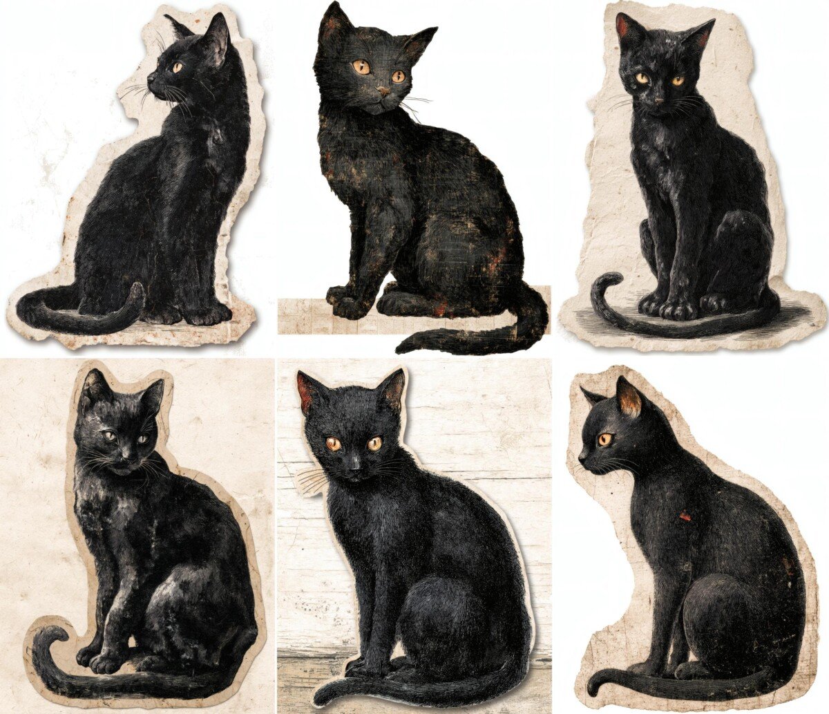 black – 40 Black Cat Junk Journal Fussy Cuts