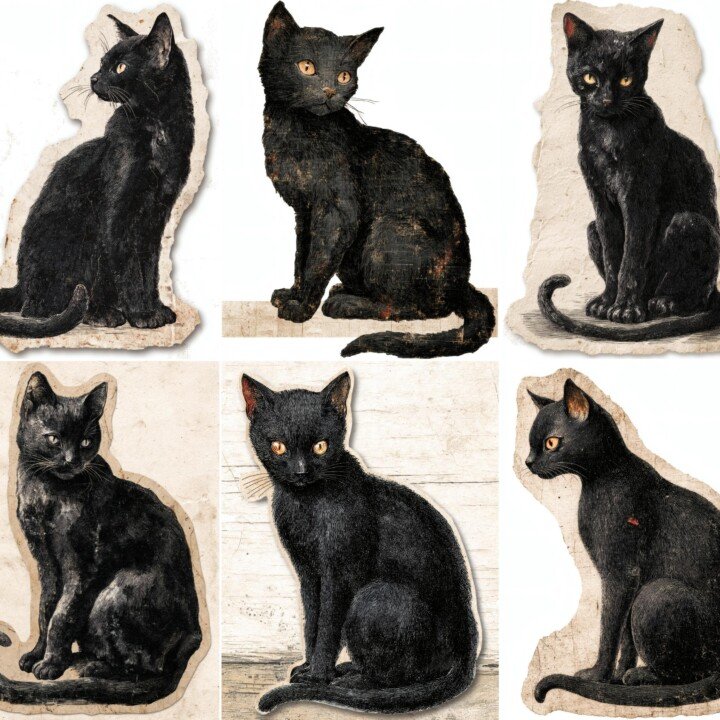 black – 40 Black Cat Junk Journal Fussy Cuts