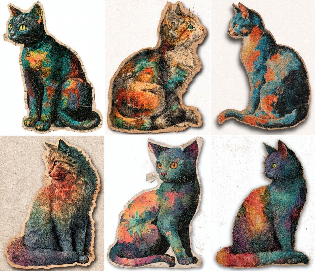 colorful – 20 Colorful Cat Witchy Halloween Junk Journal Supplies Cutouts