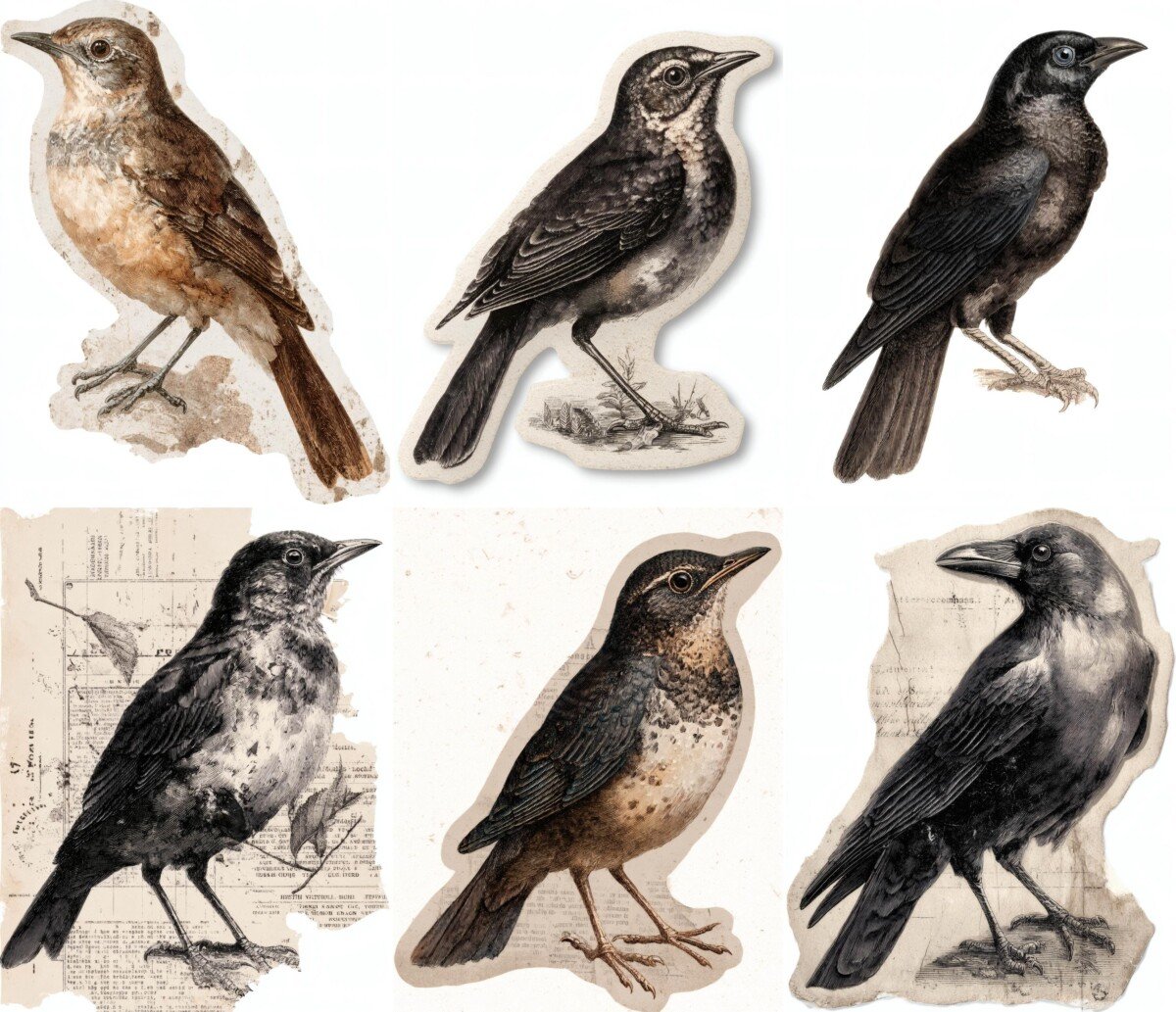 vintage – 40 Vintage Bird Junk Journal Fussy Cuts