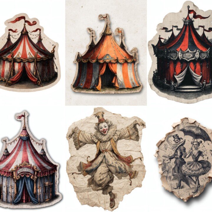 vintage – 31 Vintage Circus Spooky Autumn Junk Journal Supplies Cutouts