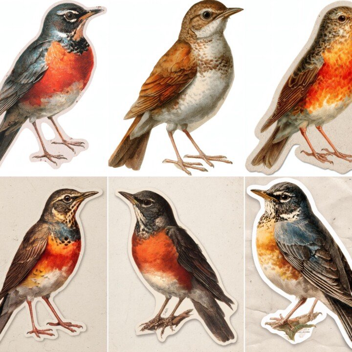 redwing – 24 Redwing Bird Junk Journal Fussy Cuts