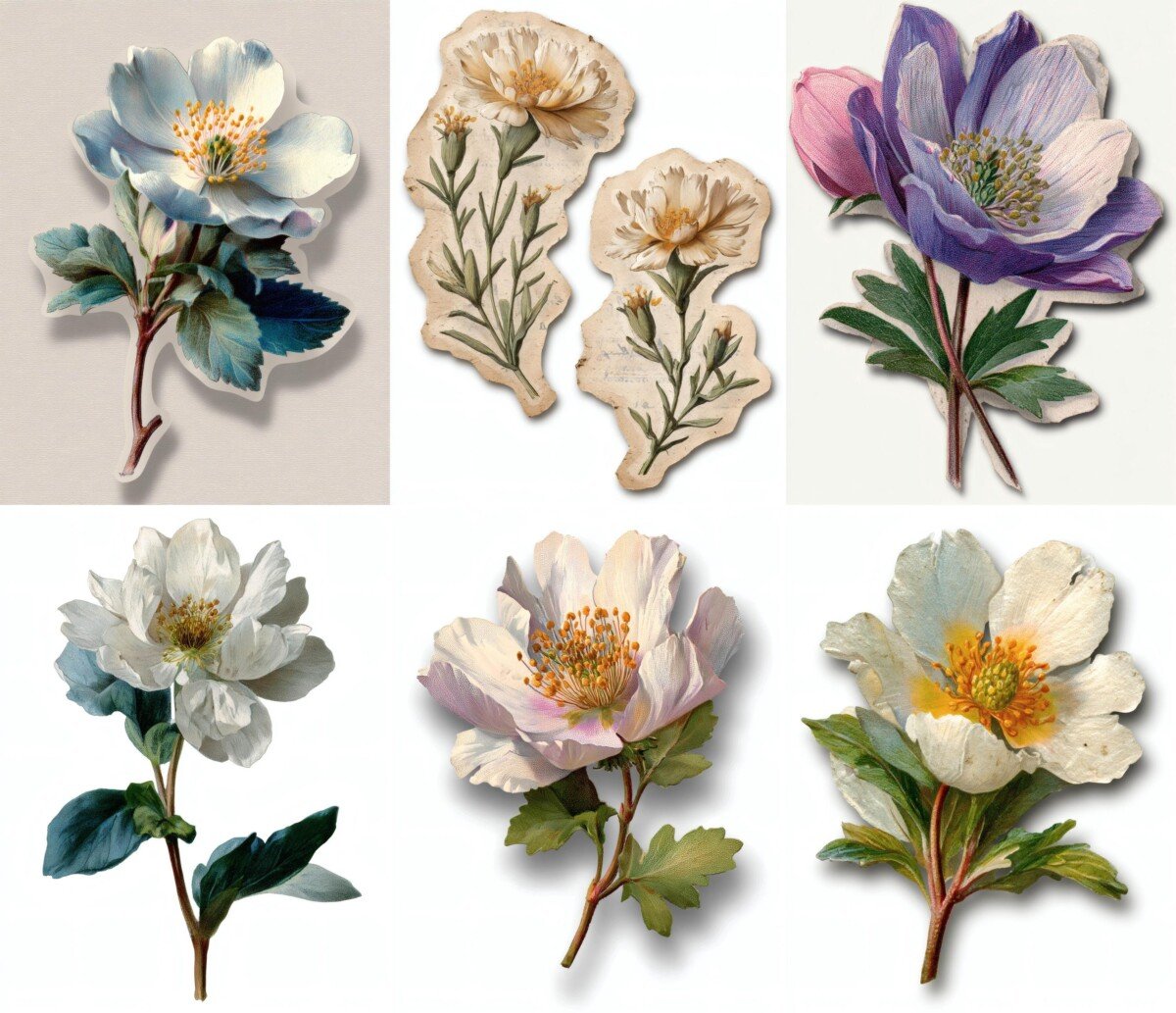 dryas – 24 Dryas Octopetala Junk Journal Supplies Cutouts