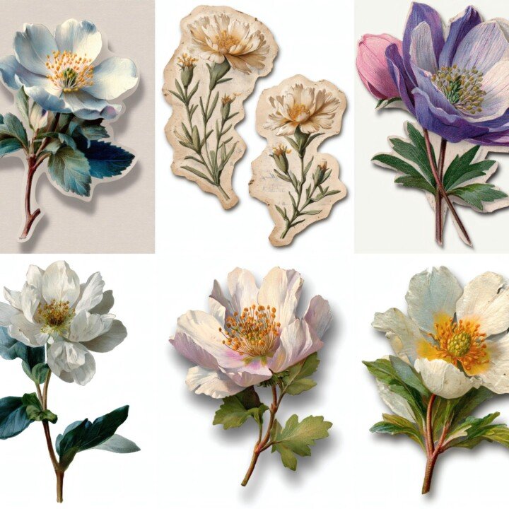 dryas – 24 Dryas Octopetala Junk Journal Supplies Cutouts