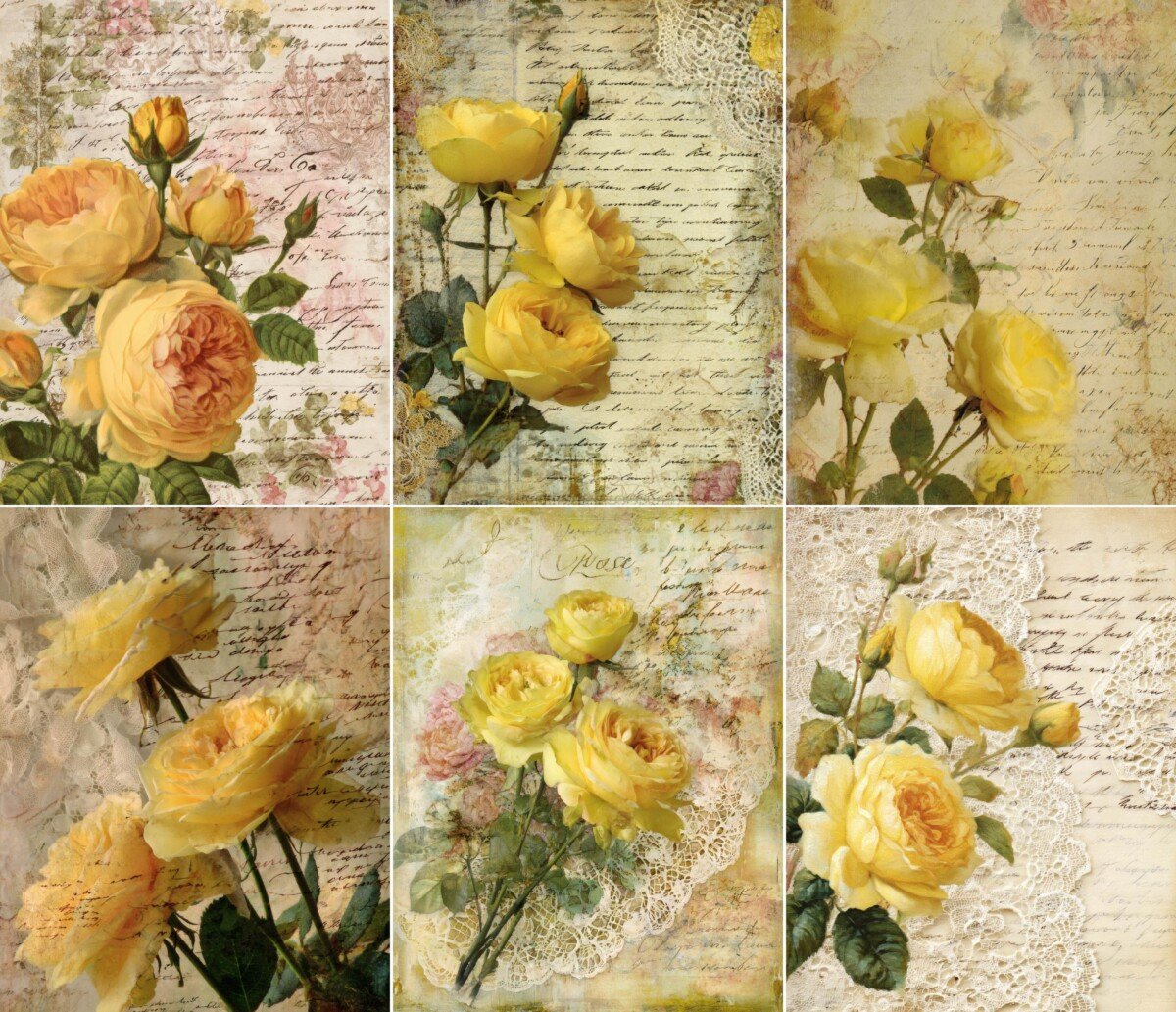 vintage – 52 Vintage Yellow Rose Junk Journal Pages