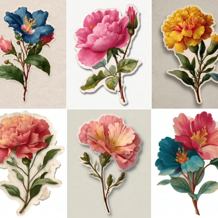 vintage – 24 Vintage Flower Botanical Junk Journal Supplies Cutouts