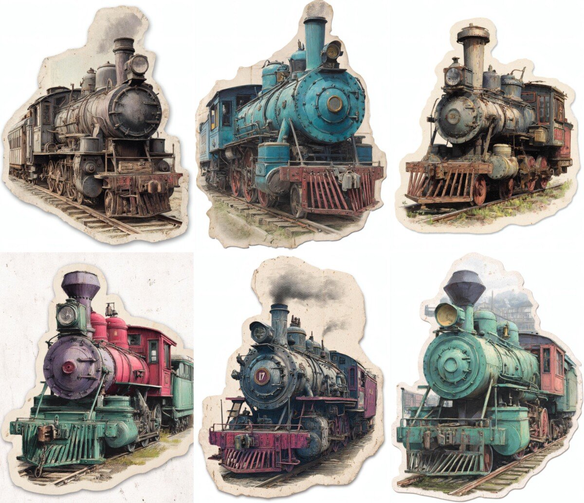 old – 24 Old Train Fussy Junk Journal Fussy Cuts