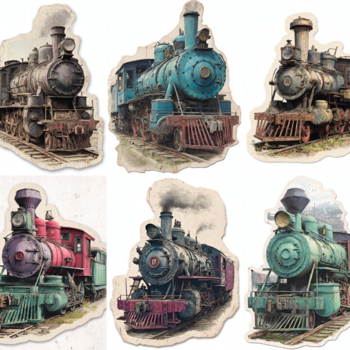 old – 24 Old Train Fussy Junk Journal Fussy Cuts