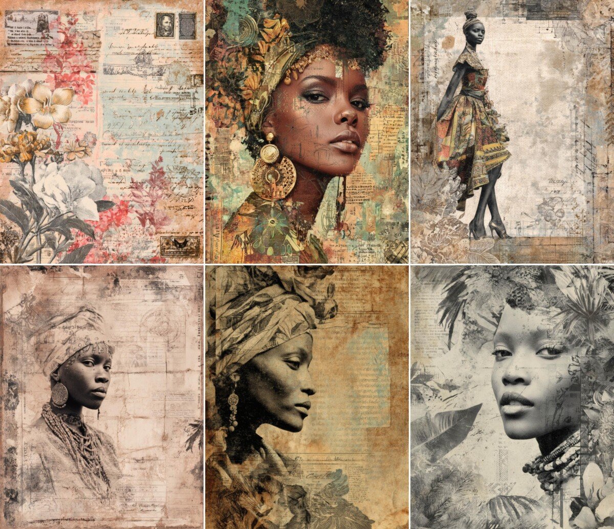african – 55 African Shabby Junk Journal Pages