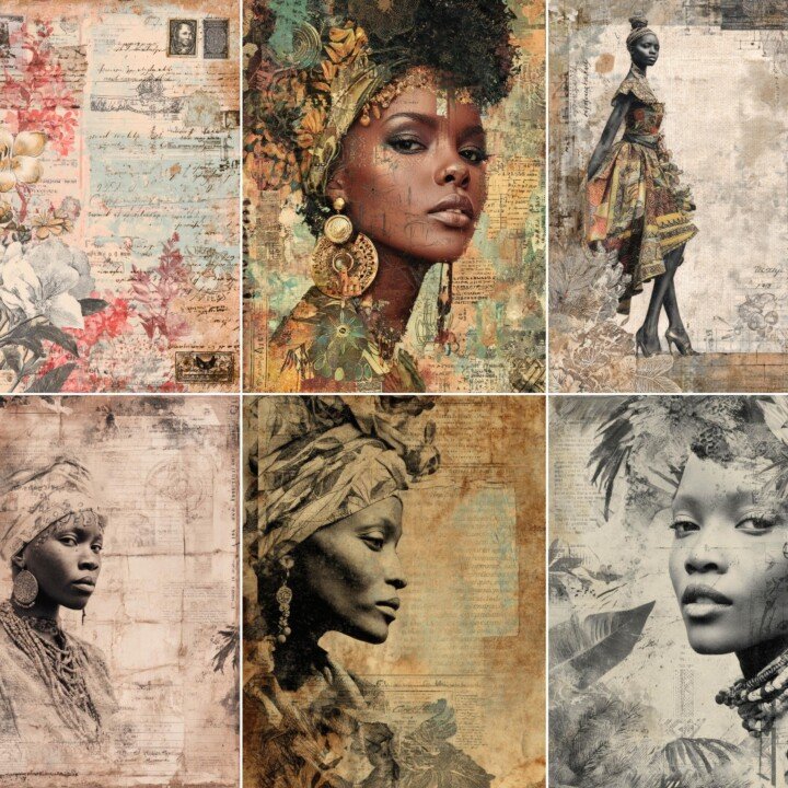 african – 55 African Shabby Junk Journal Pages