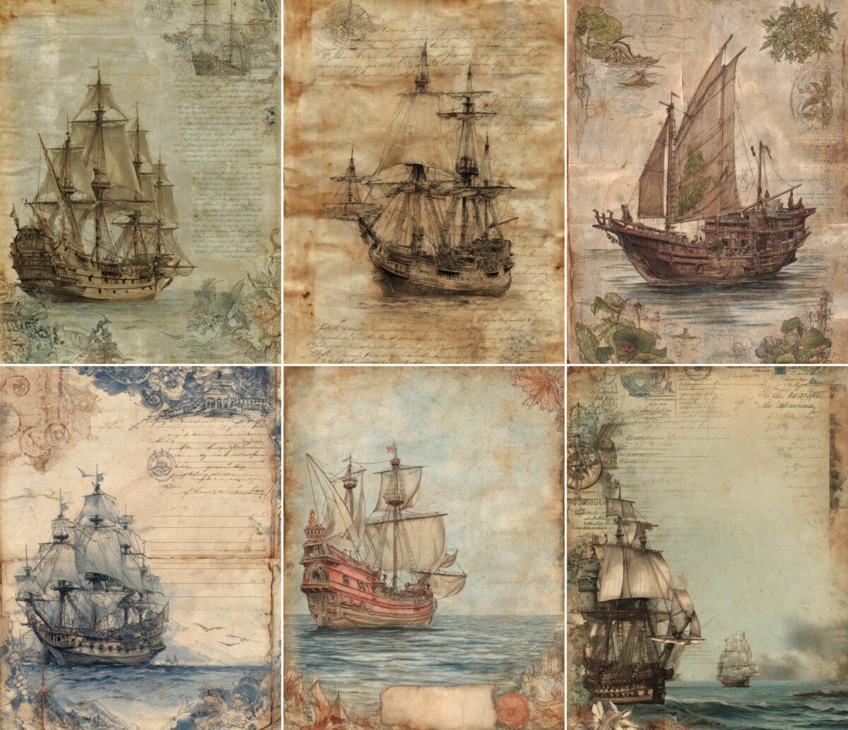 ancient – 26 Ancient Warship Junk Journal Pages