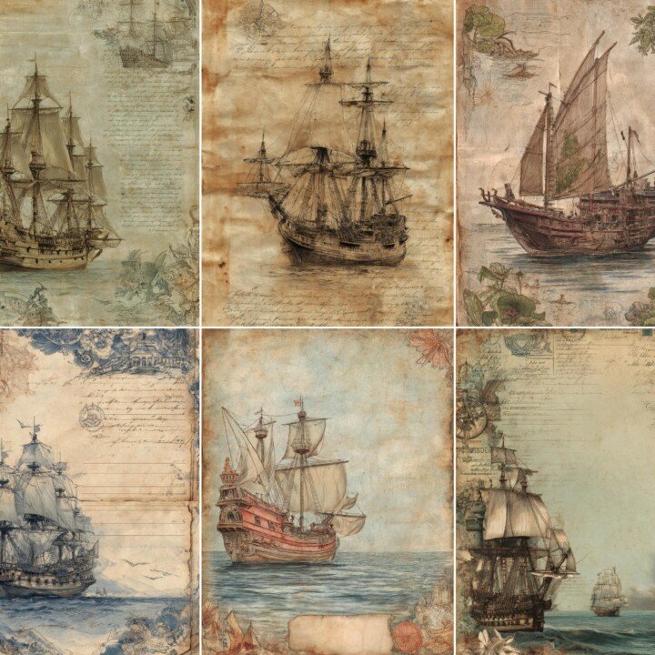 ancient – 26 Ancient Warship Junk Journal Pages
