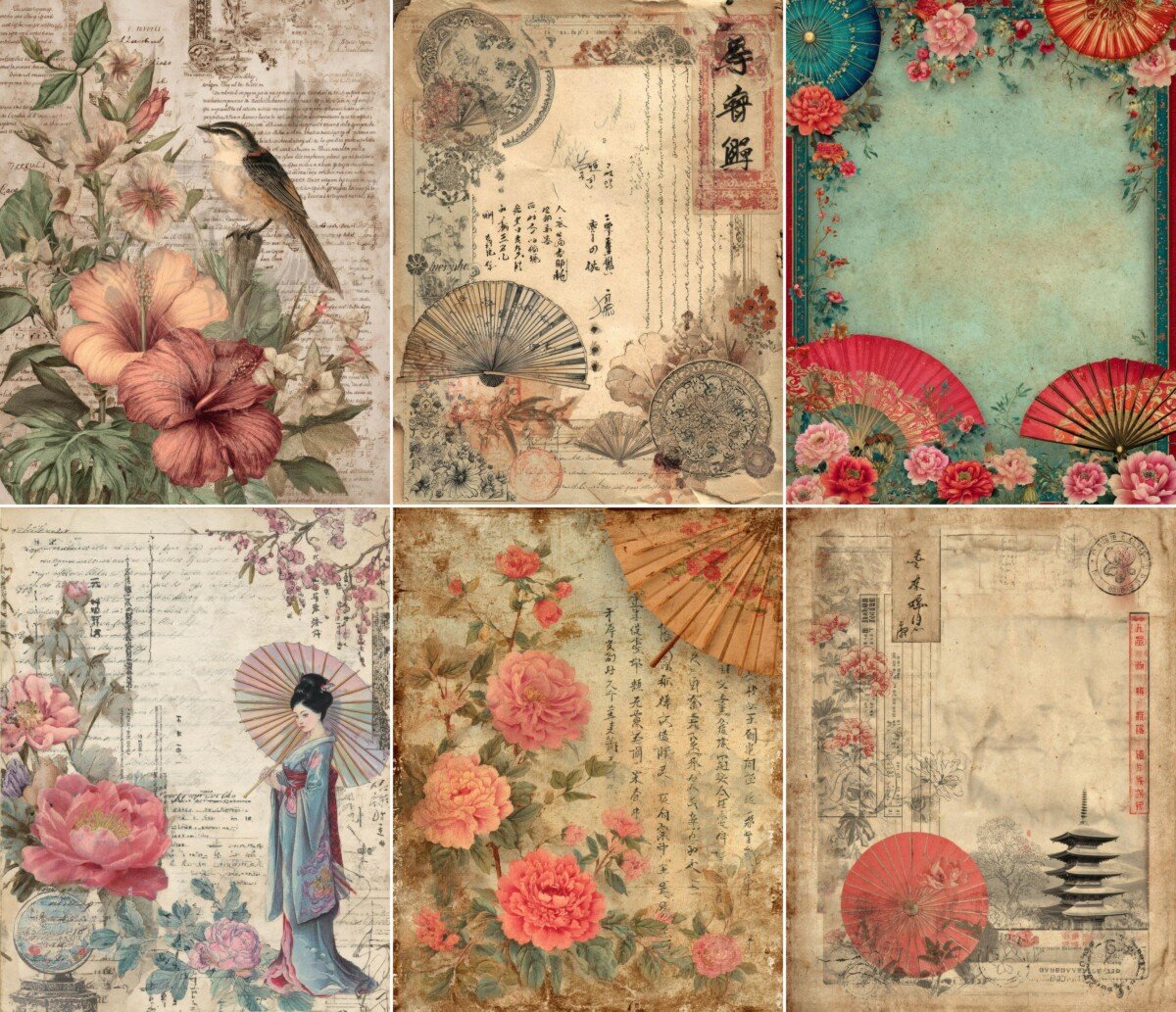 asian – 52 Asian Pattern Junk Journal Kit