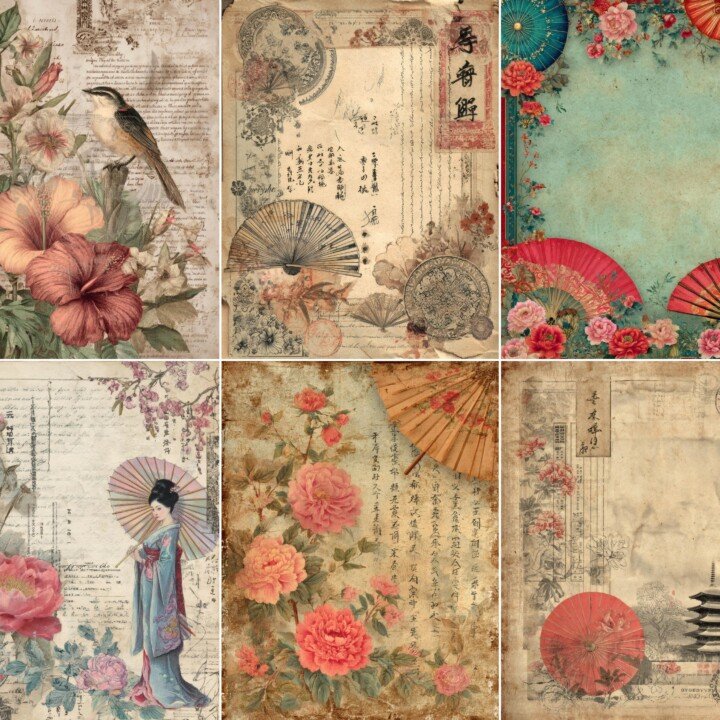 asian – 52 Asian Pattern Junk Journal Kit