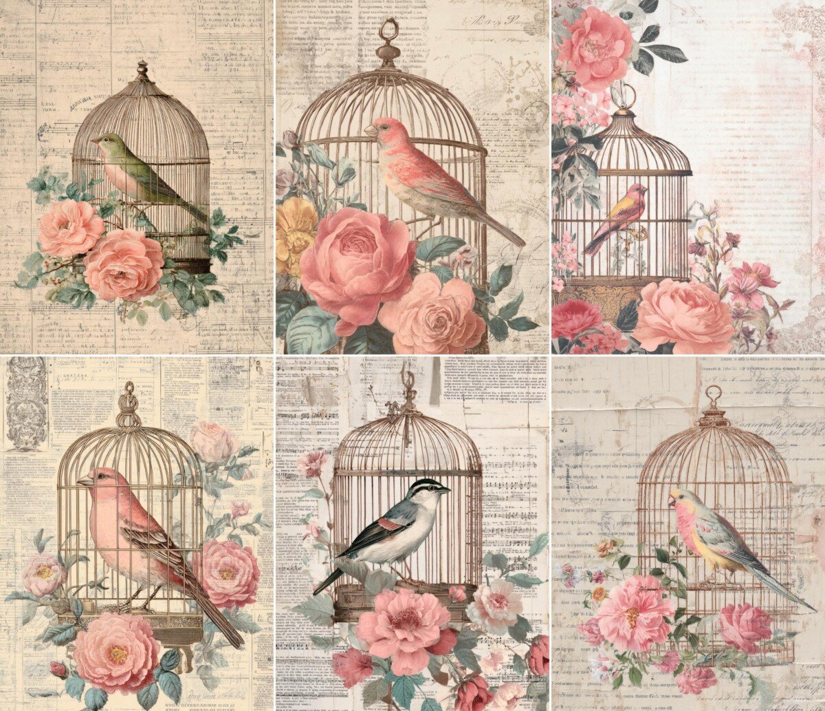 bird – 52 Bird Cage Floral Junk Journal Pages